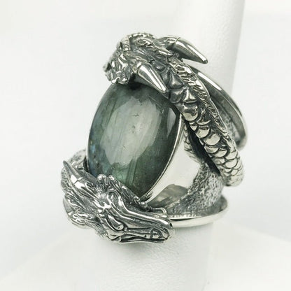 Double Dragon Labradorite Sterling Ring - Loved To Death