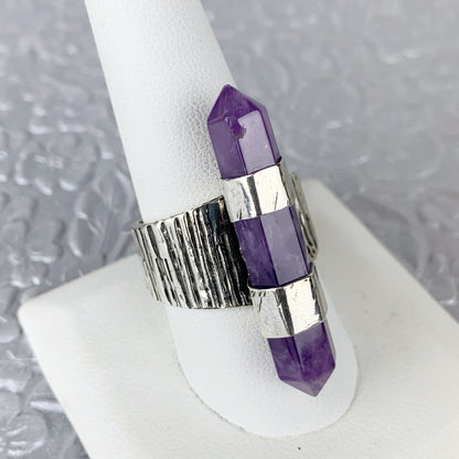 Double Terminated Amethyst Sterling Double Banded Ring - Loved To Death