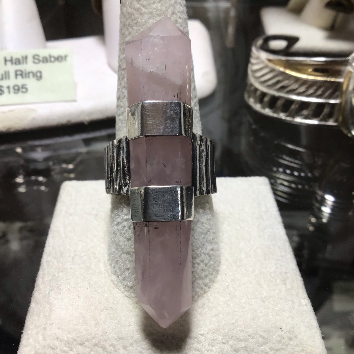 Double Terminated Rose Quartz Sterling Double Banded Ring - Loved To Death