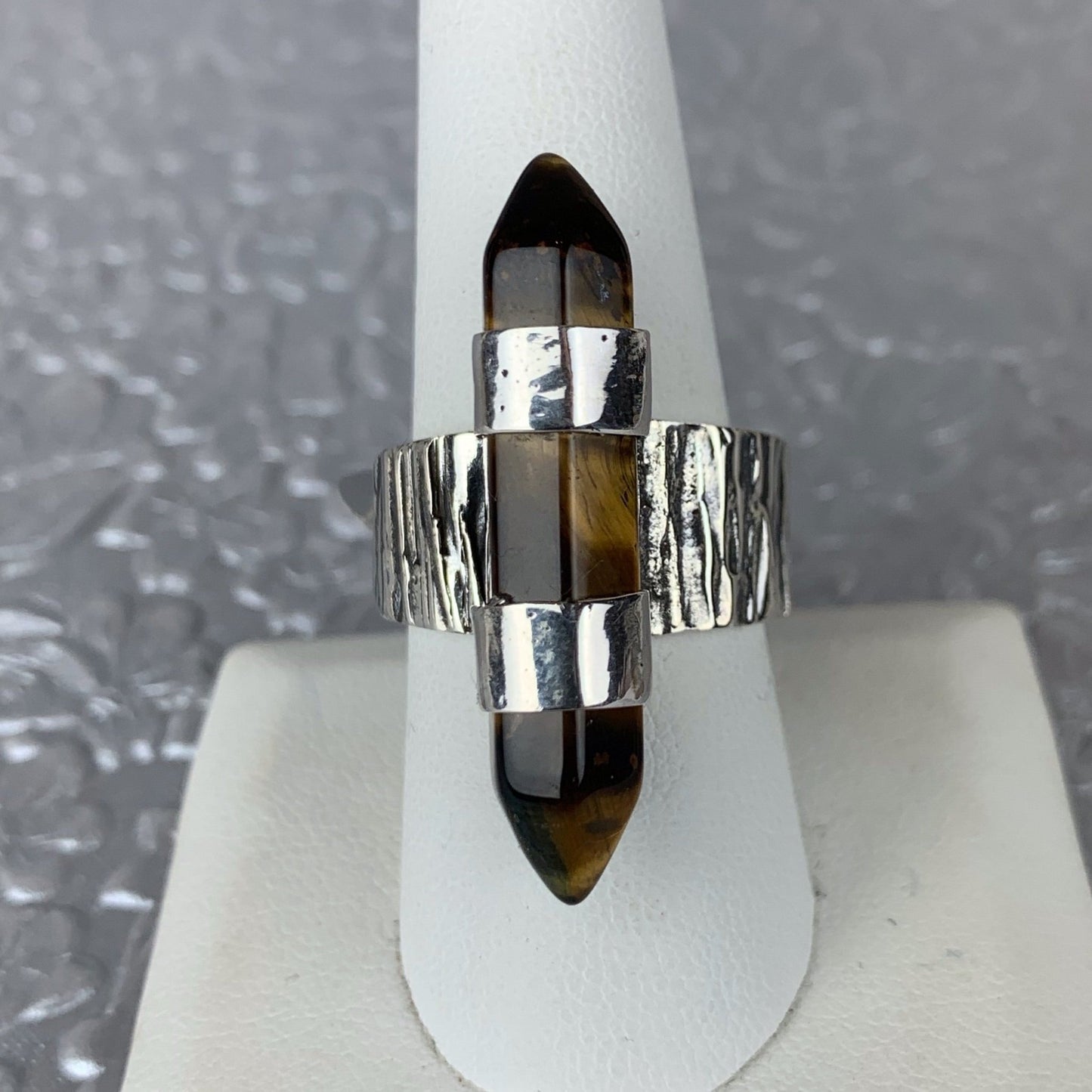Double Terminated Tigers Eye Sterling Double Banded Ring - Loved To Death