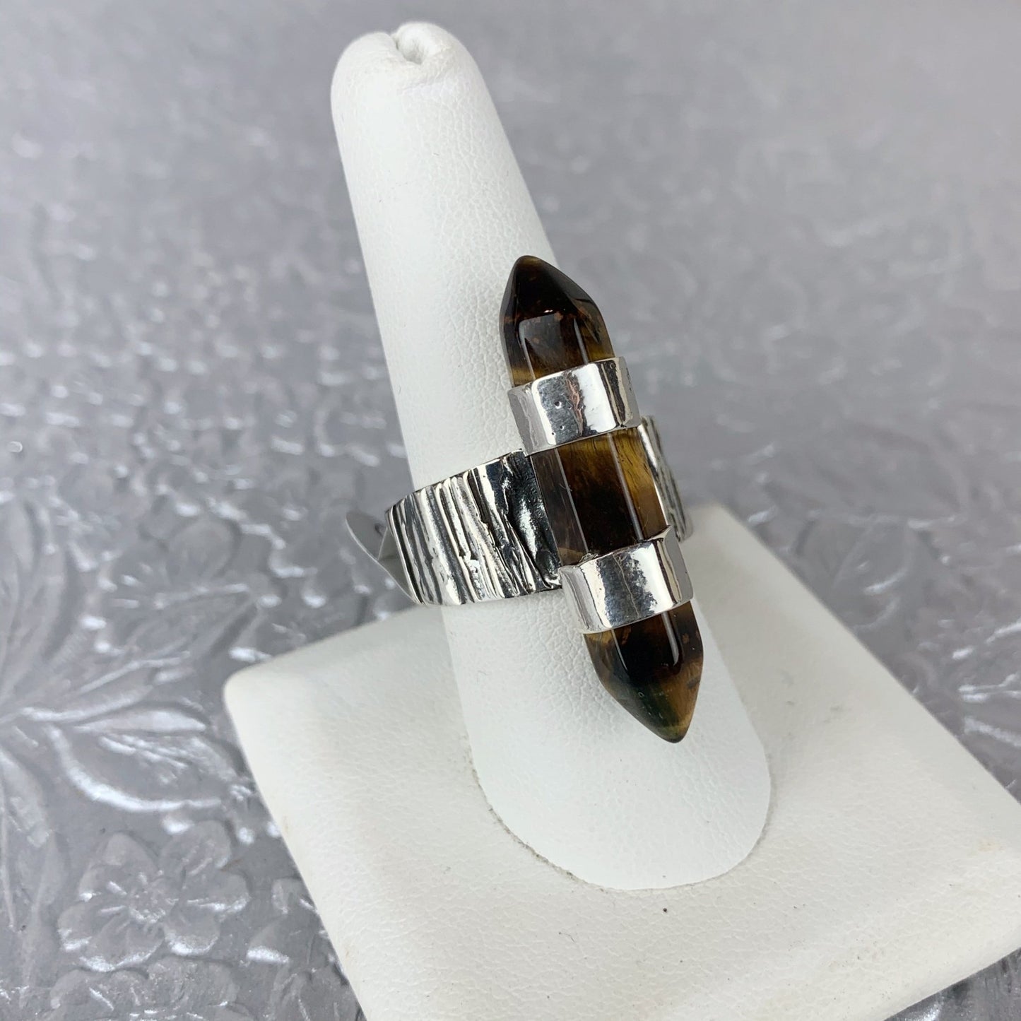 Double Terminated Tigers Eye Sterling Double Banded Ring - Loved To Death