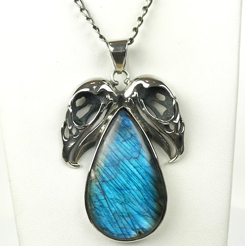 Double Vulture Skull Sterling Labradorite Necklace - Loved To Death