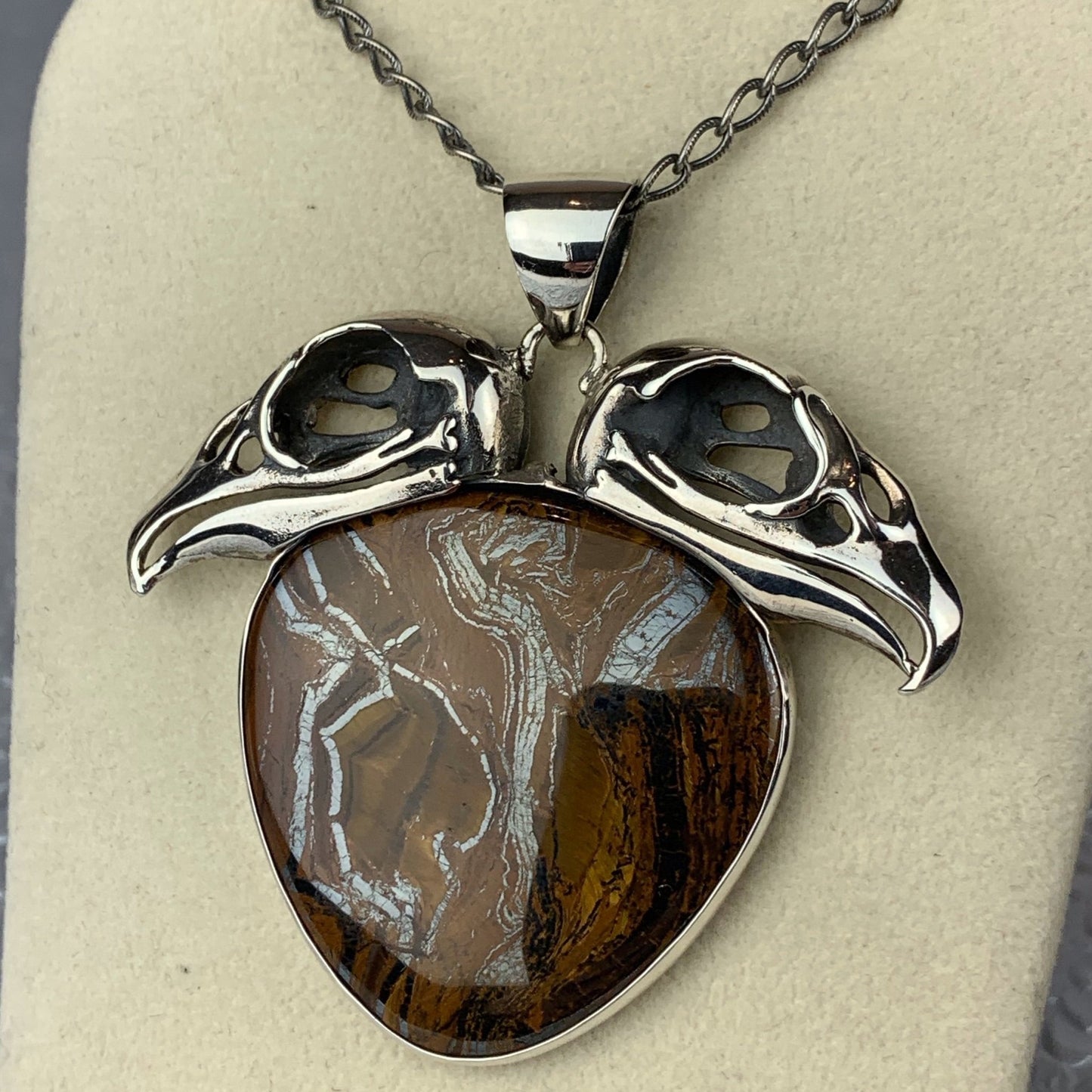 Double Vulture Skull Sterling Tigers Iron Necklace - Loved To Death