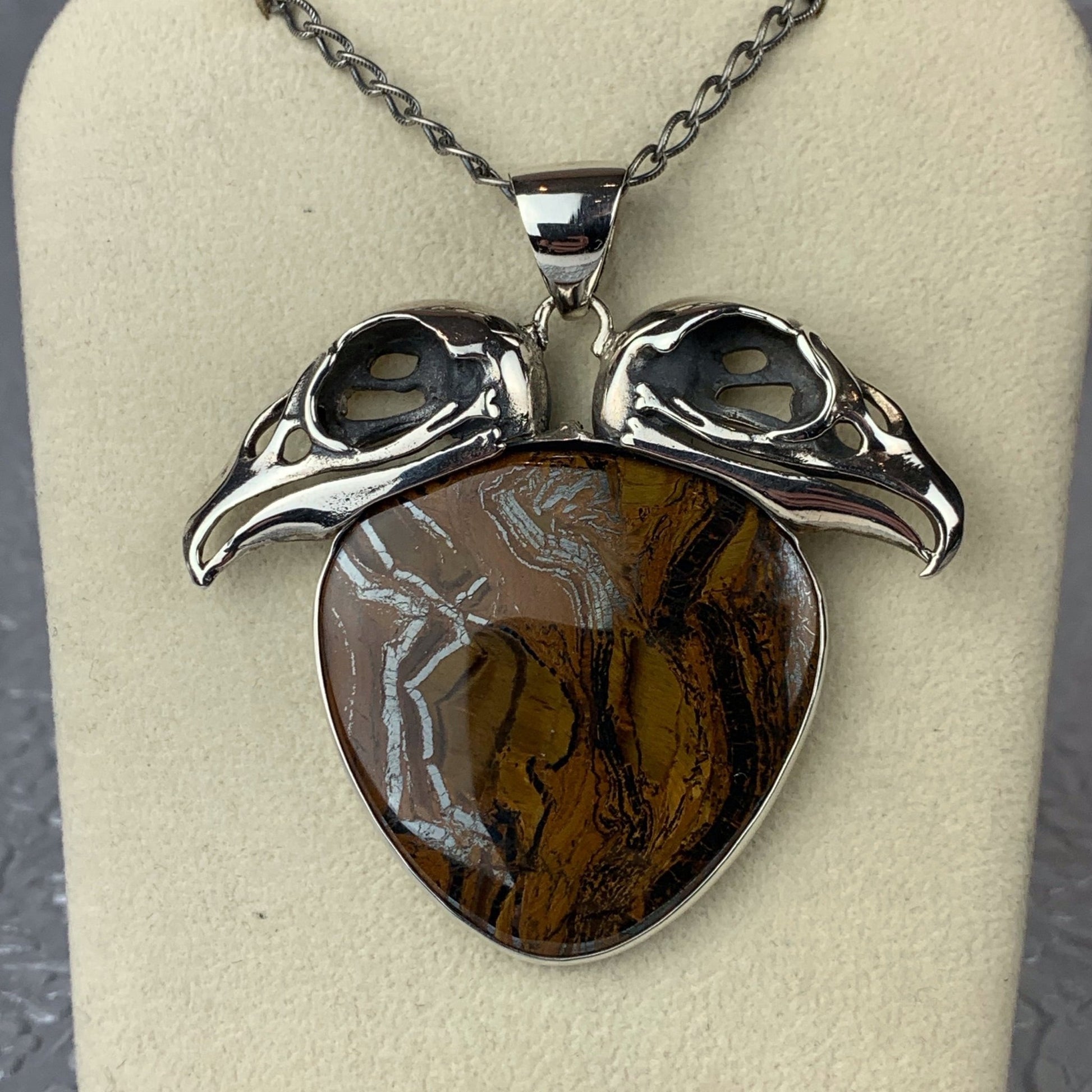 Double Vulture Skull Sterling Tigers Iron Necklace - Loved To Death
