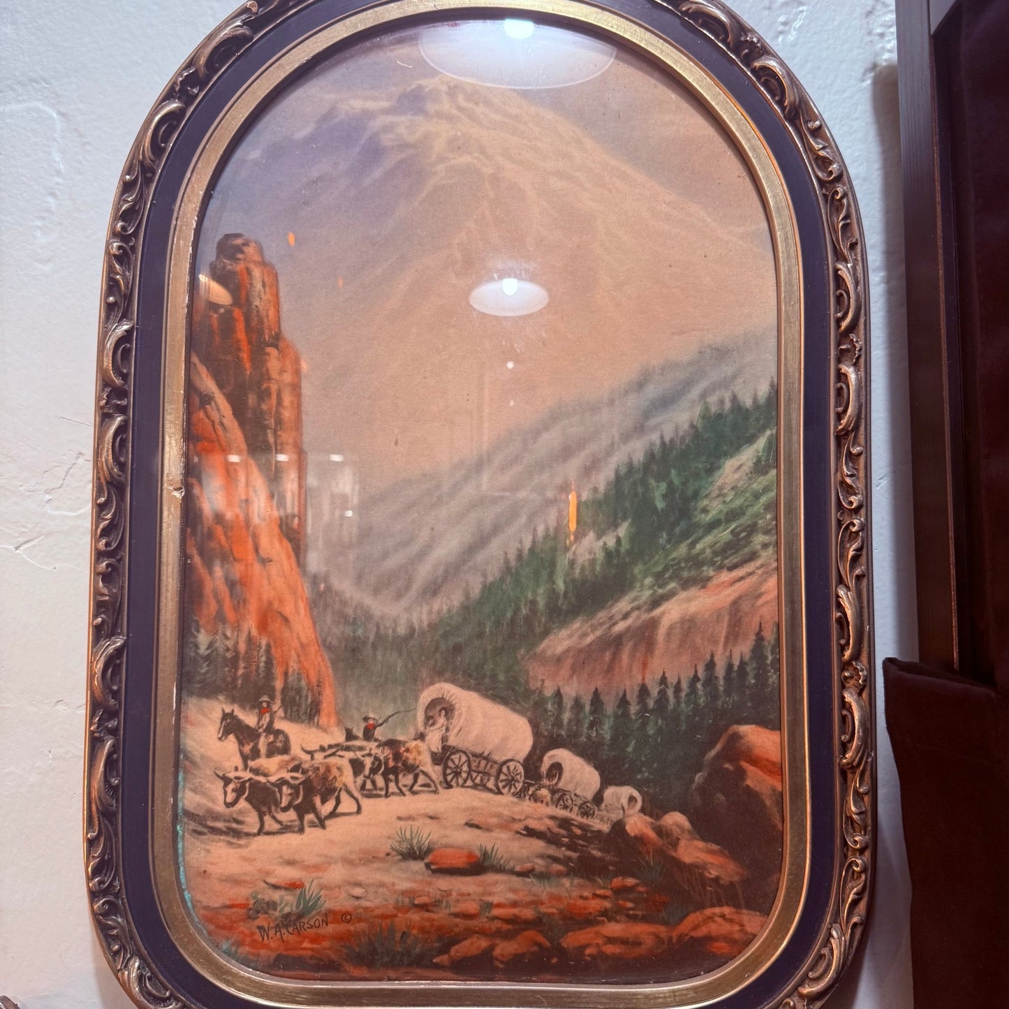 Early 1900's Bubble Glass Framed Covered Wagon Scene William A Carson - Loved To Death