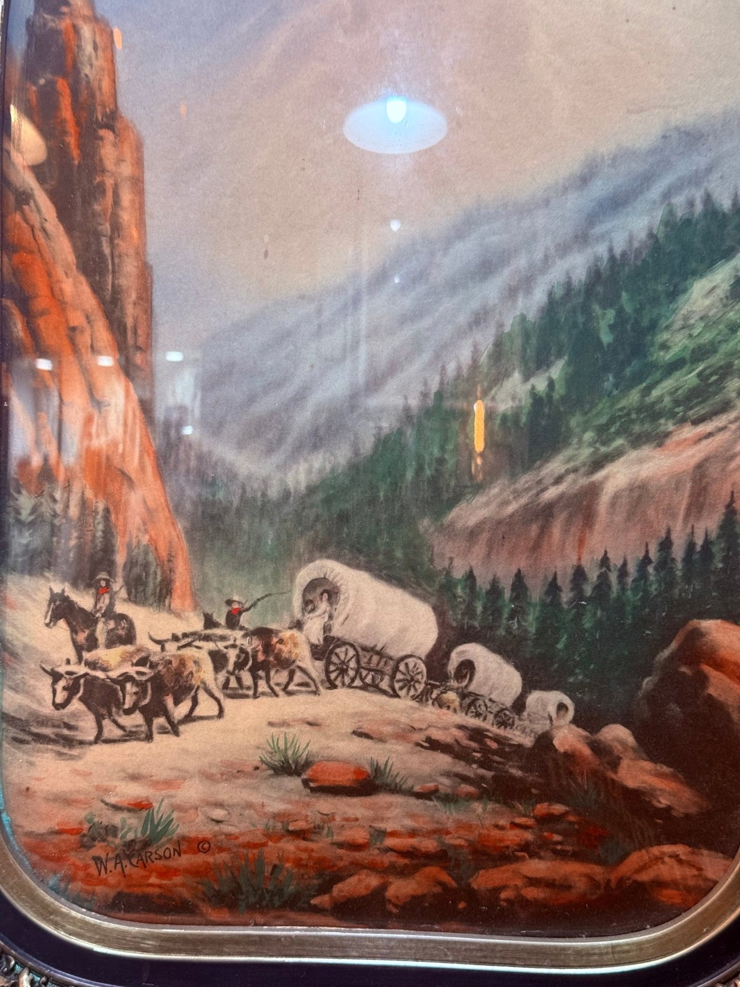 Early 1900's Bubble Glass Framed Covered Wagon Scene William A Carson - Loved To Death