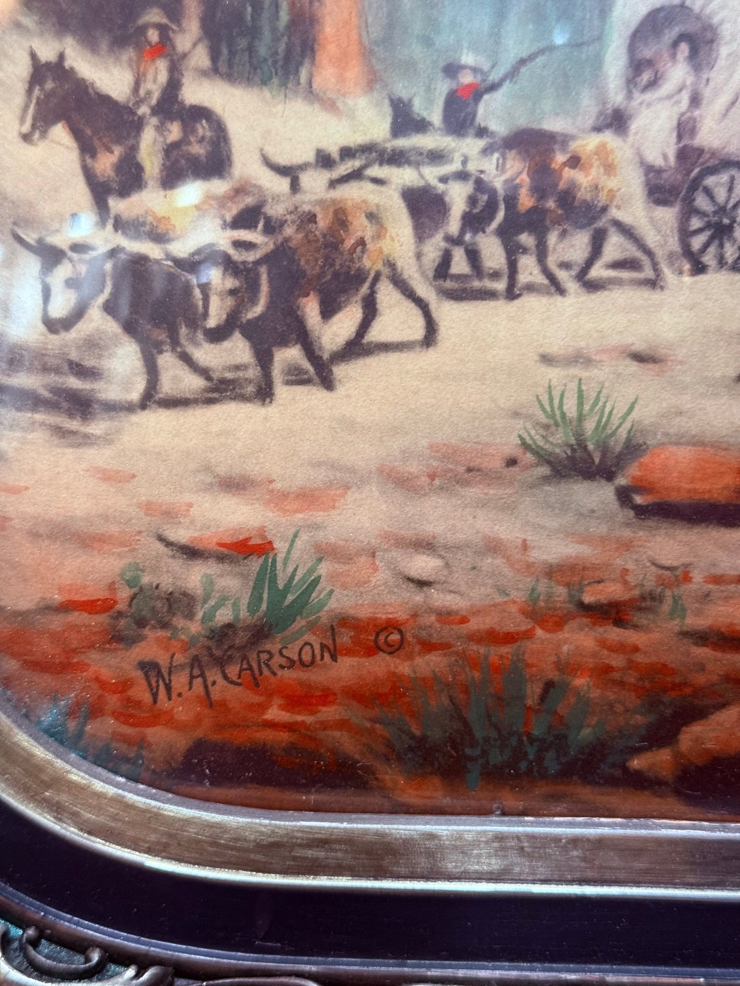 Early 1900's Bubble Glass Framed Covered Wagon Scene William A Carson - Loved To Death