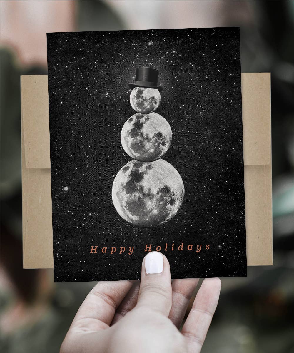 Happy Holidays Moon Snowman Card