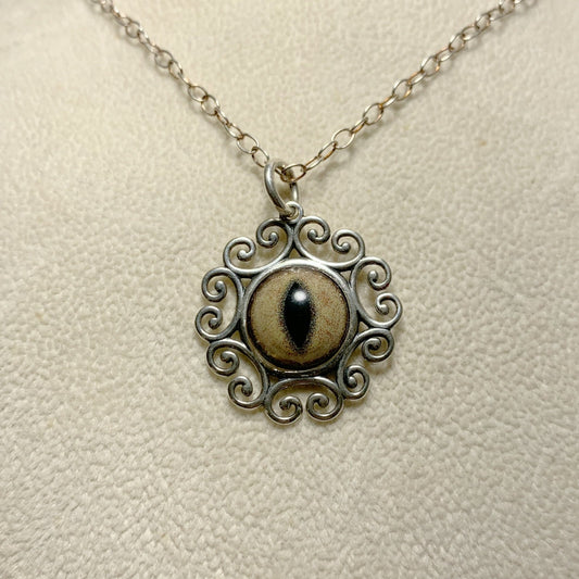 Filigree Bobcat Taxidermy Eye Sterling Necklace - Loved To Death