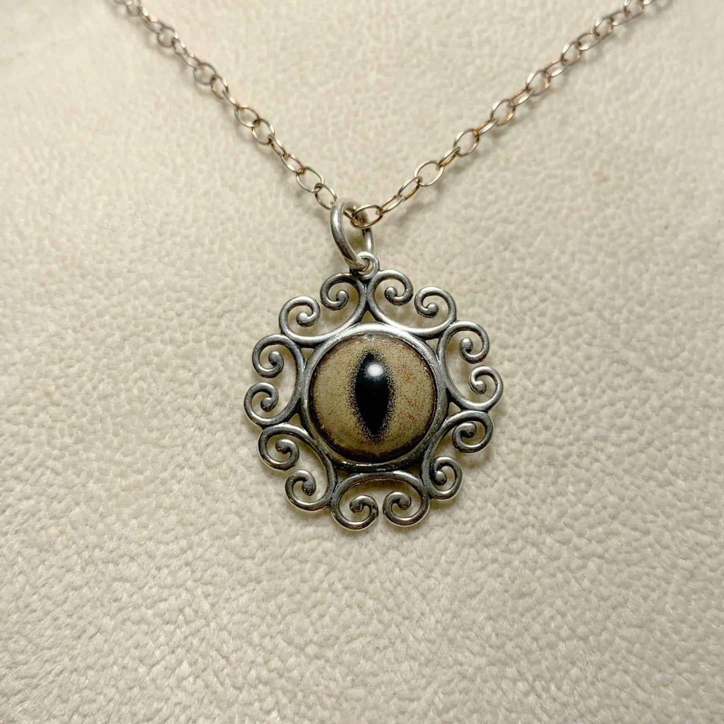 Filigree Bobcat Taxidermy Eye Sterling Necklace - Loved To Death