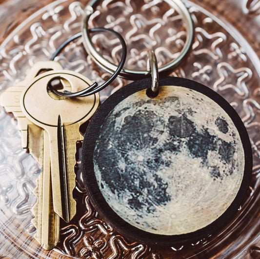 Full Moon Full Color Wooden Keychain - Loved To Death
