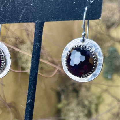 Garnet Honeycomb Faceted Full Moon Sterling Amulet Earrings - Loved To Death