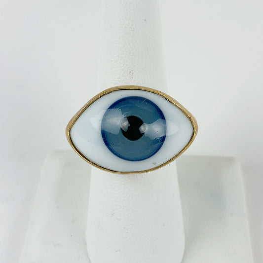Glass Eye Brass Ring Blue - Loved To Death
