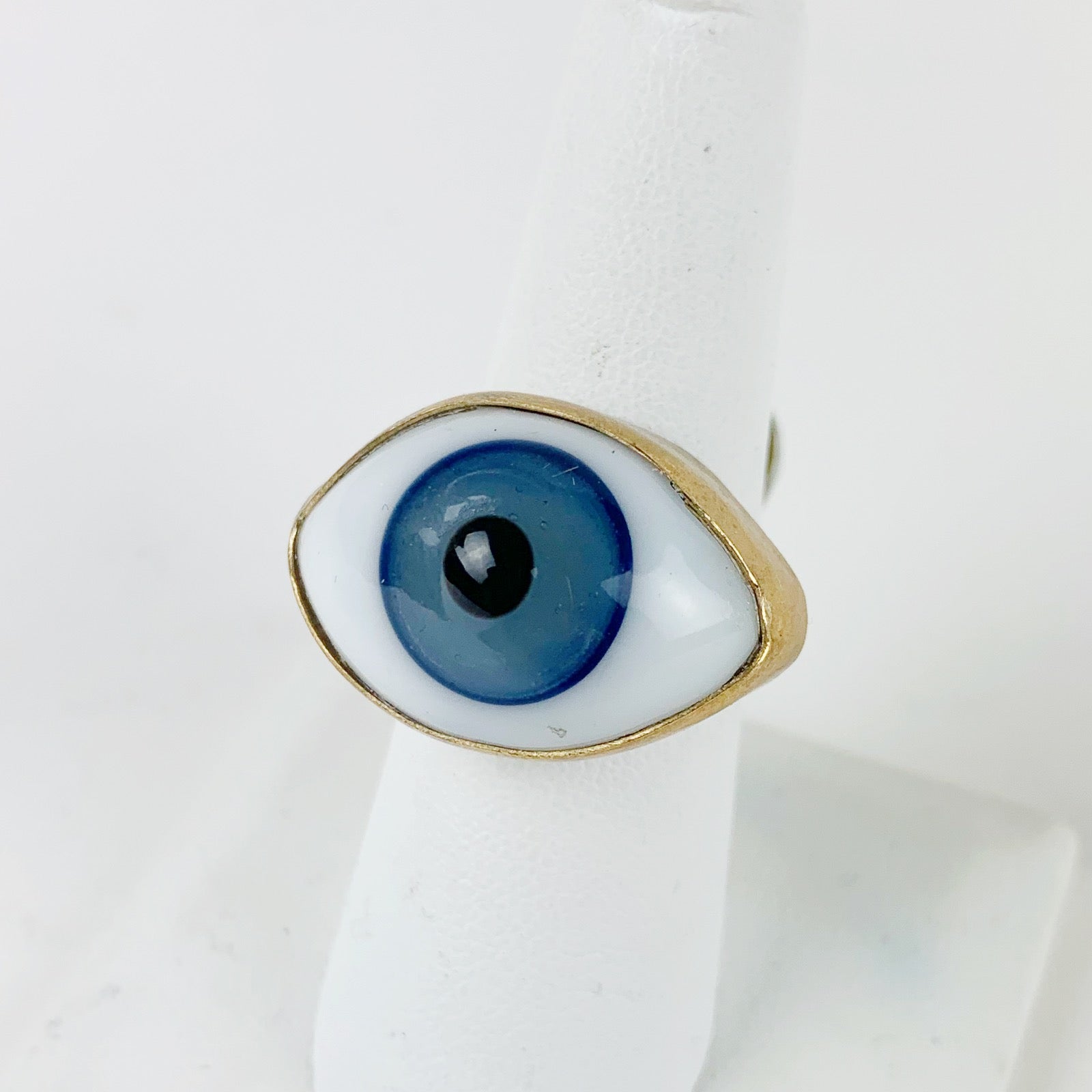 Glass Eye Brass Ring Blue - Loved To Death