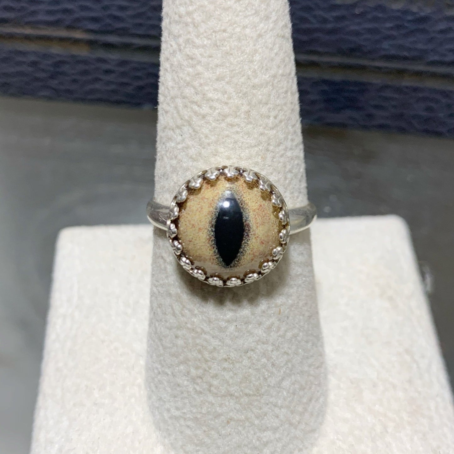 Glass Taxidermy Bobcat Eye Ring Sterling - Loved To Death