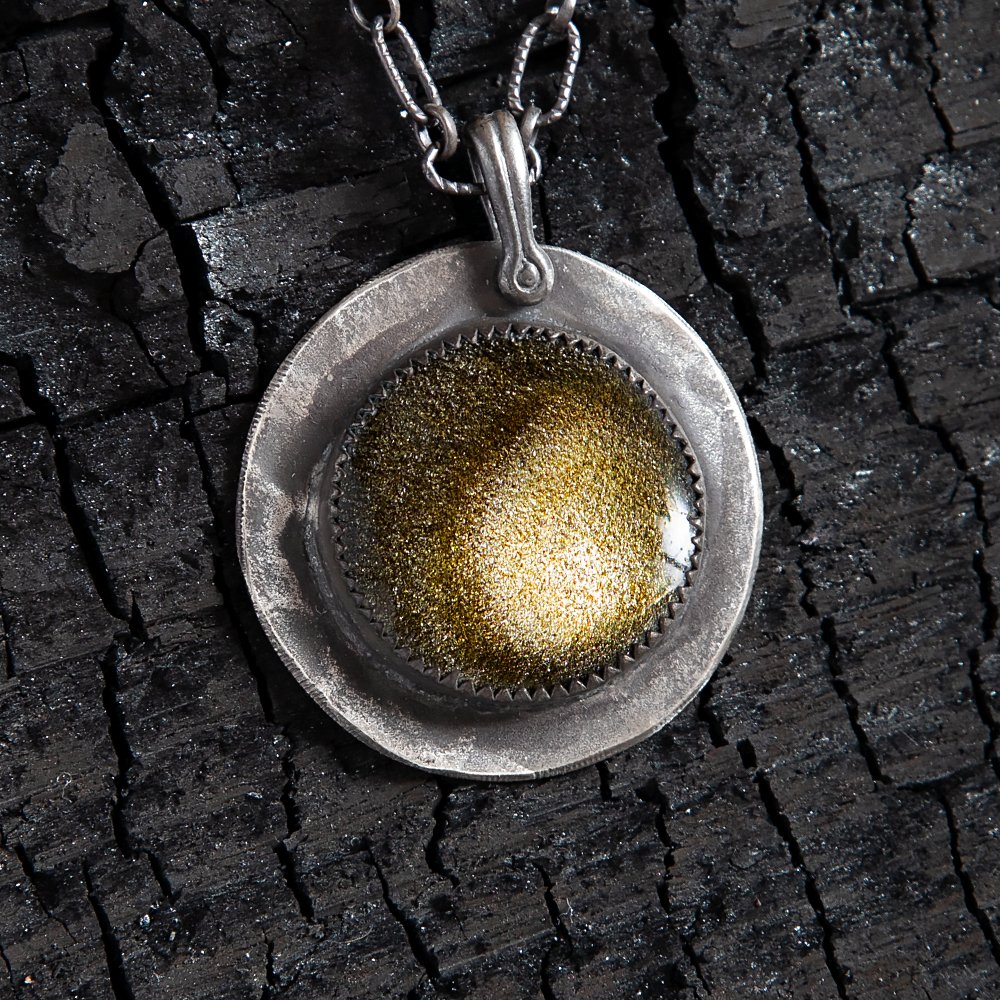 Gold Sheen Obsidian Full Moon Sterling Amulet Necklace - Loved To Death