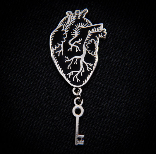 Gothic Anatomical Heart & Key Enamel Pin - Loved To Death