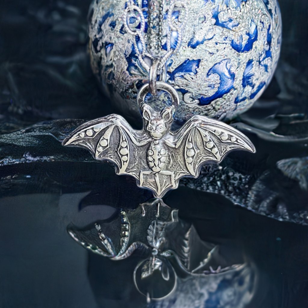 Gothic Victorian Bat Handmade Art Nouveau Pendant Sterling Necklace - Loved To Death