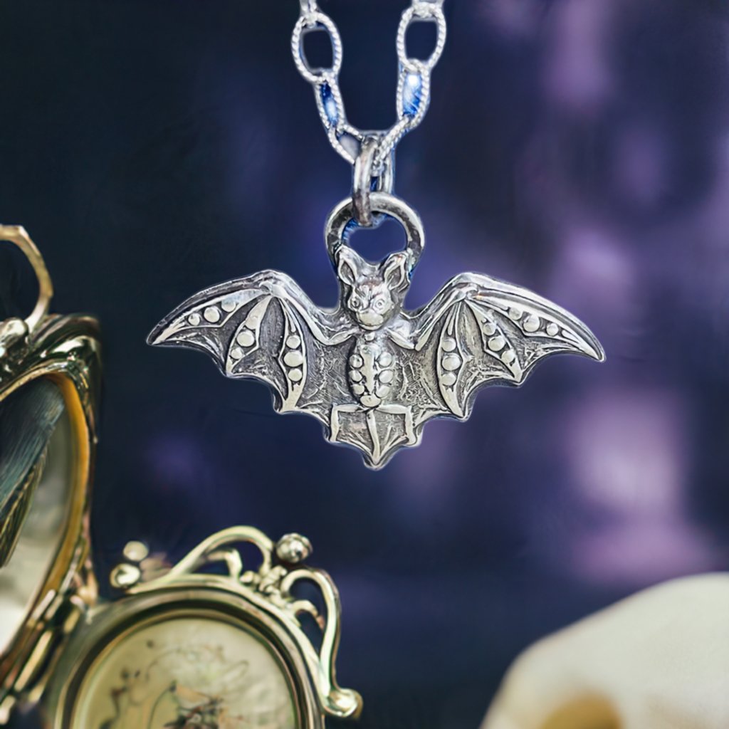 Gothic Victorian Bat Handmade Art Nouveau Pendant Sterling Necklace - Loved To Death