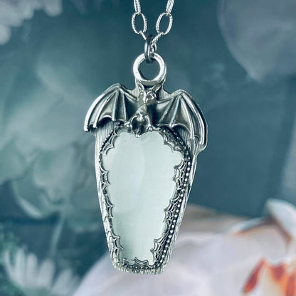 Gothic Victorian Bat Selenite Coffin Necklace - Loved To Death