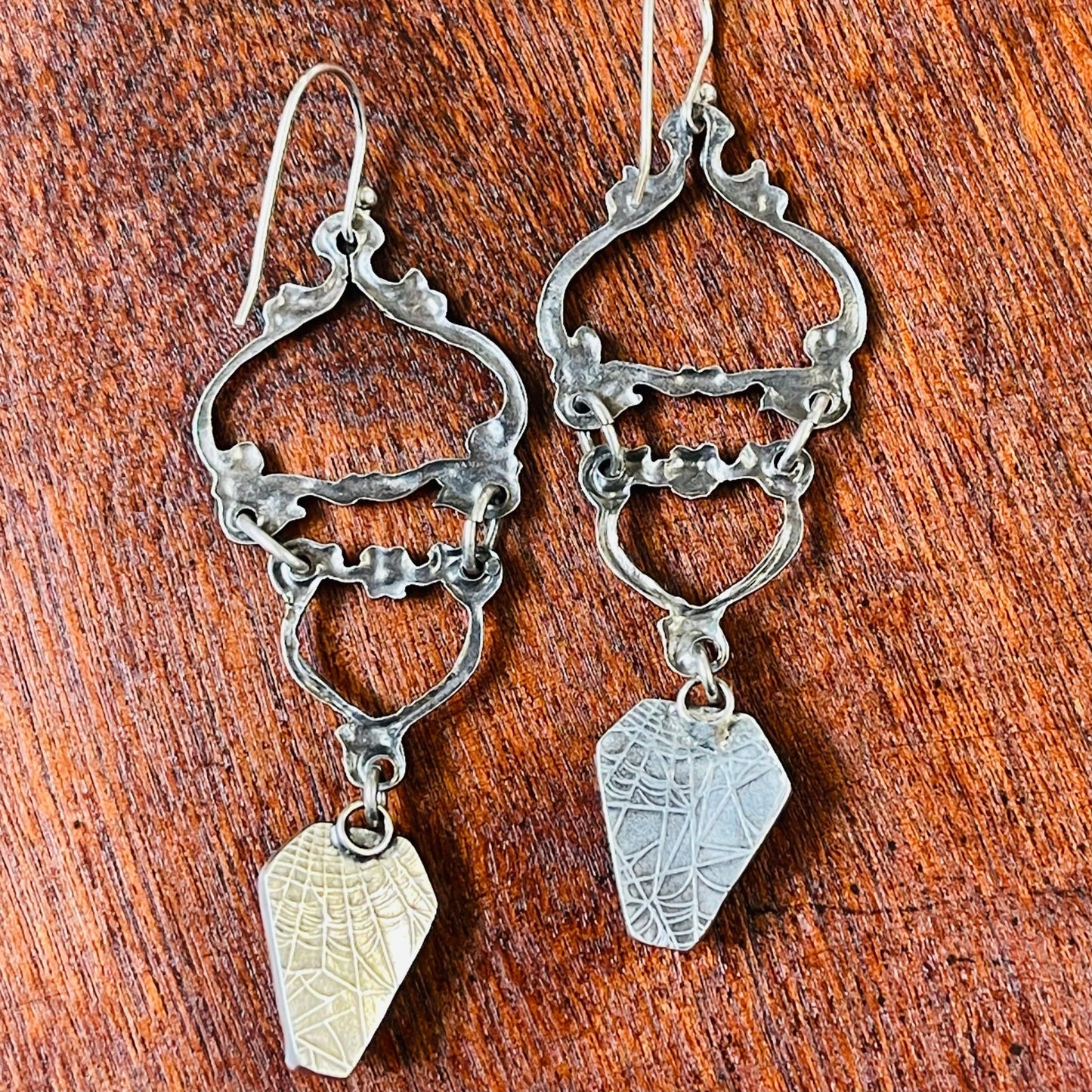 Gothic Victorian Floral Drop Onyx Coffin Earrings - Loved To Death