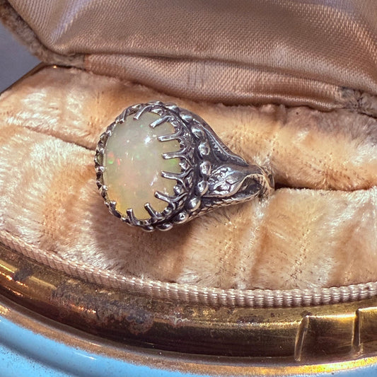 Gothic Victorian Handmade Opal Snakes Ring Sterling - Loved To Death
