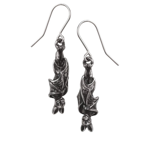 Hanging Bat Pewter Earrings - Loved To Death