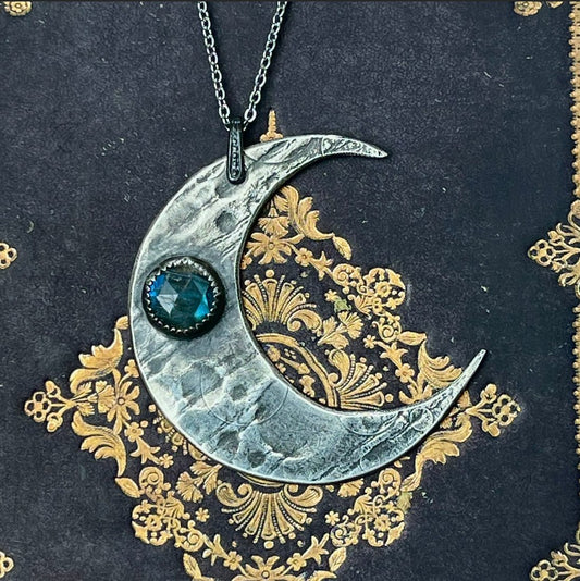 labradorite Crescent Moon Sterling Amulet Necklace MADE TO ORDER - Loved To Death
