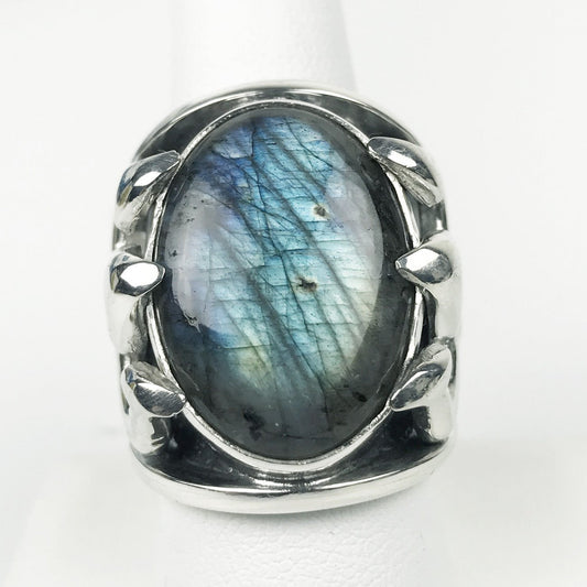 Labradorite Sterling Trident Ring - Loved To Death