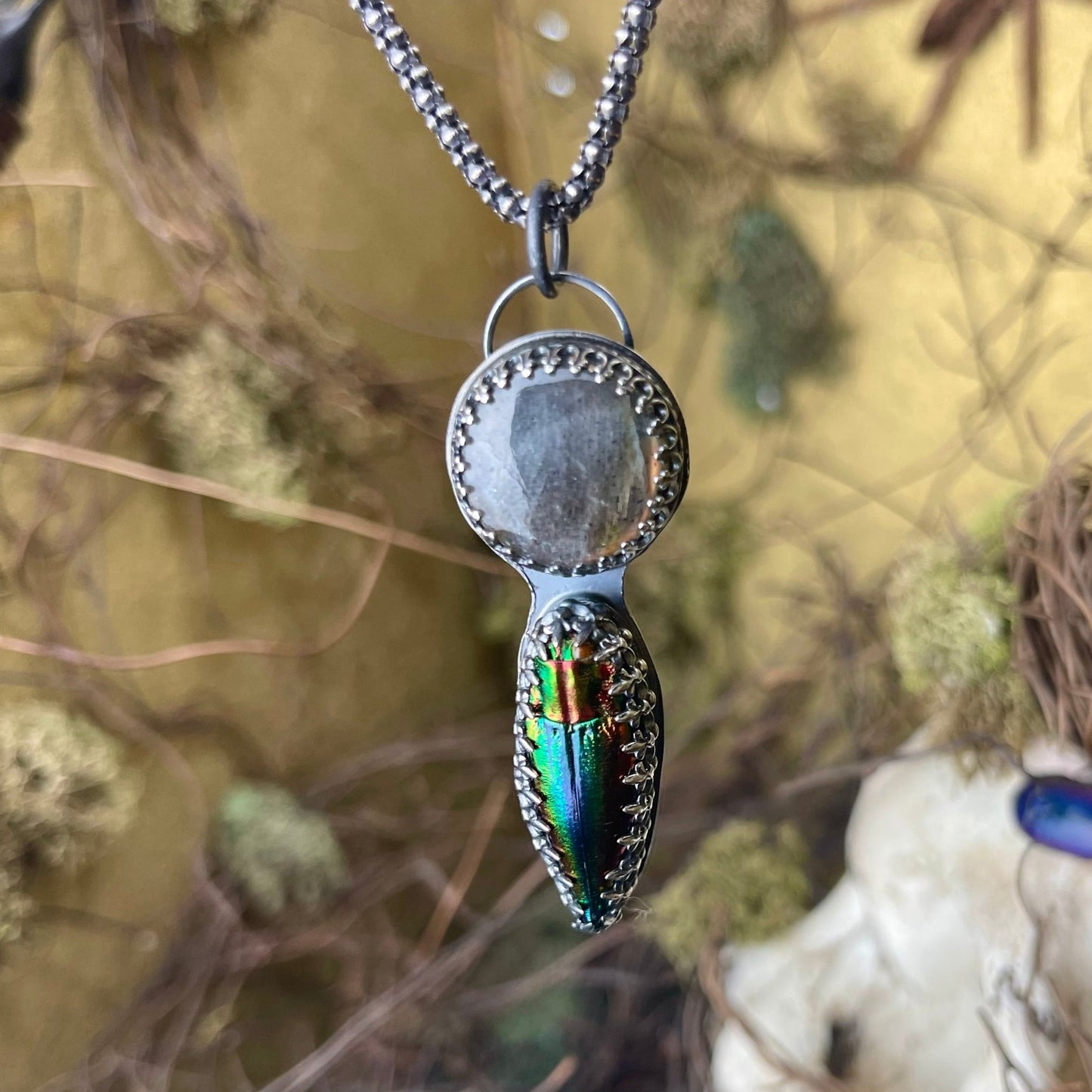 { Lacey } Labradorite & Jewel Beetle Sterling Necklace - Loved To Death