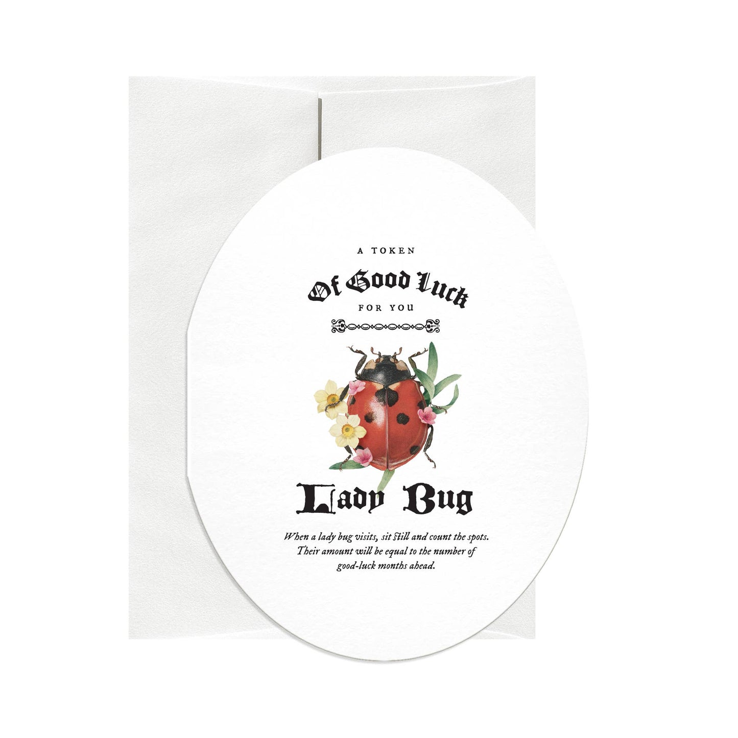 Ladybug Good Luck Oval Greeting Card - Loved To Death
