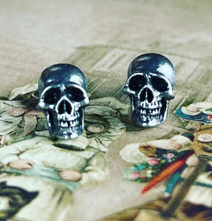 Memento Skull Pewter Earring Studs - Loved To Death