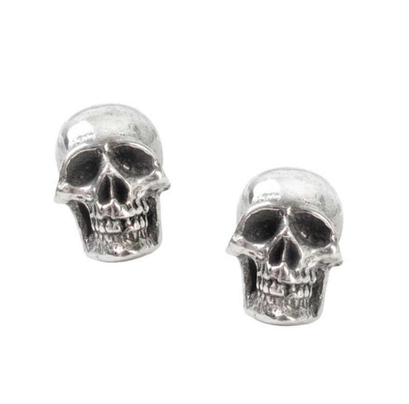 Memento Skull Pewter Earring Studs - Loved To Death