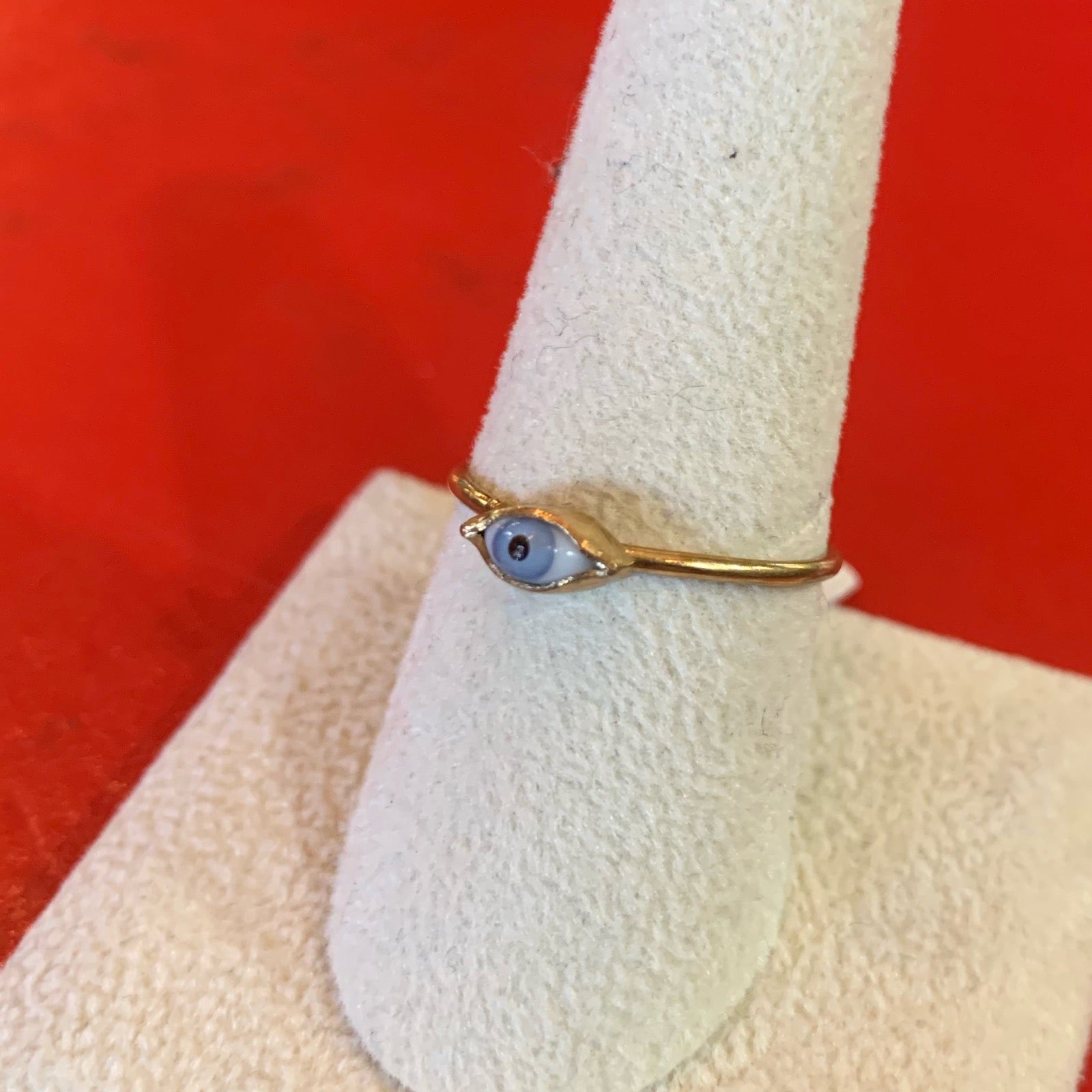 Mini Glass Eye Brass Ring Blue - Loved To Death