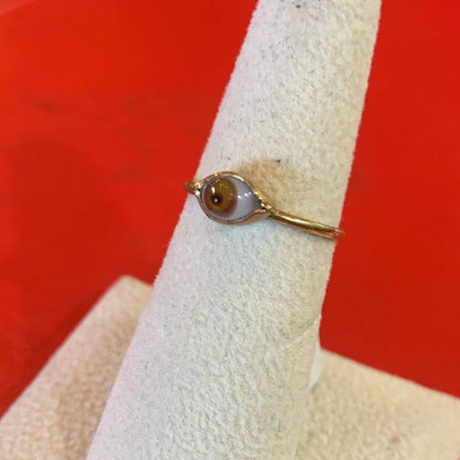 Mini Glass Eye Brass Ring Brown - Loved To Death