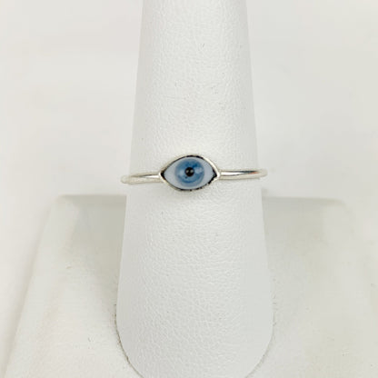 Mini Glass Eye Silver Plate Brass Ring Blue - Loved To Death