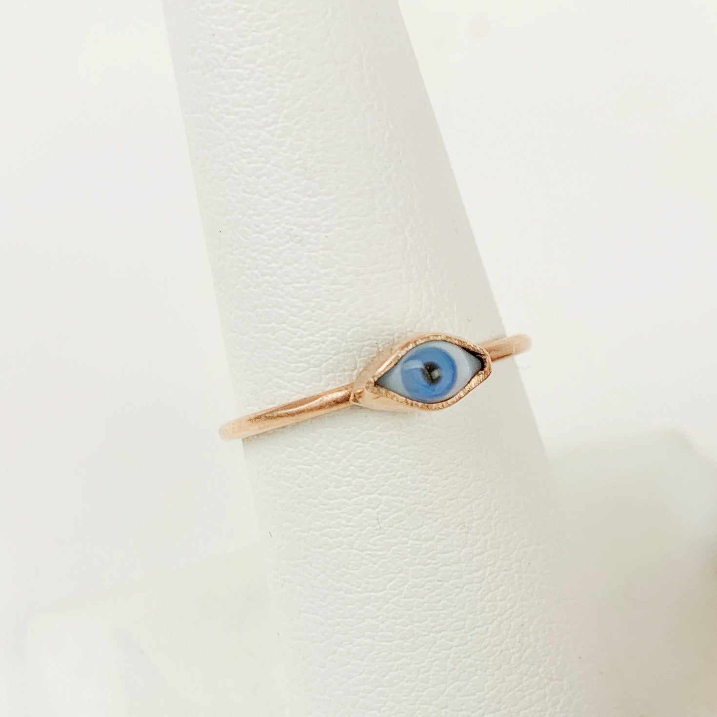Mini Rose Gold Blue Glass Eye Ring - Loved To Death