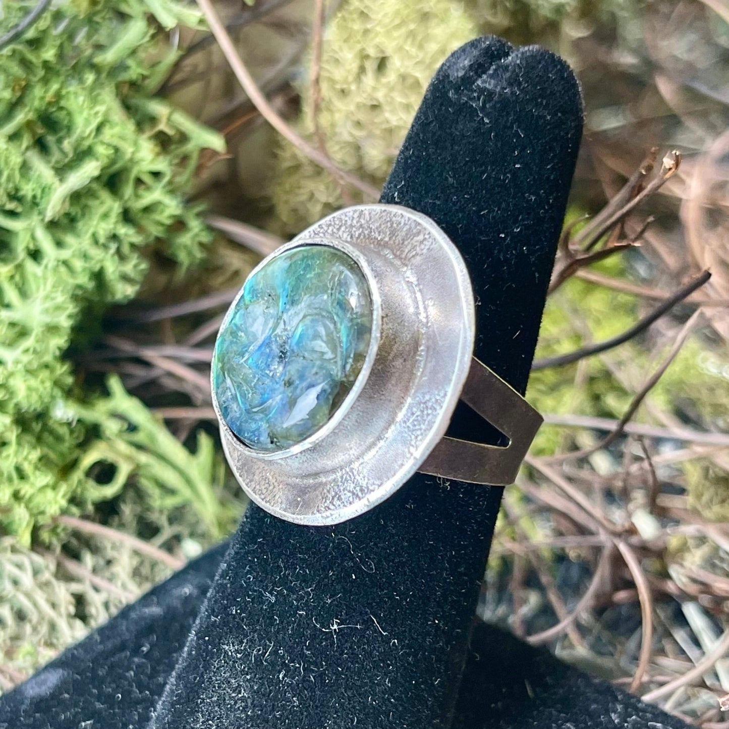 Moon Face Labradorite Full Moon Sterling Amulet Ring - Loved To Death