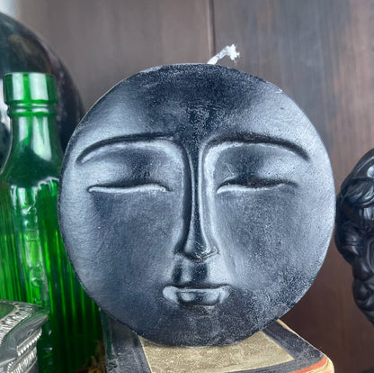 Moon Face Sculptural Black Candle - Loved To Death