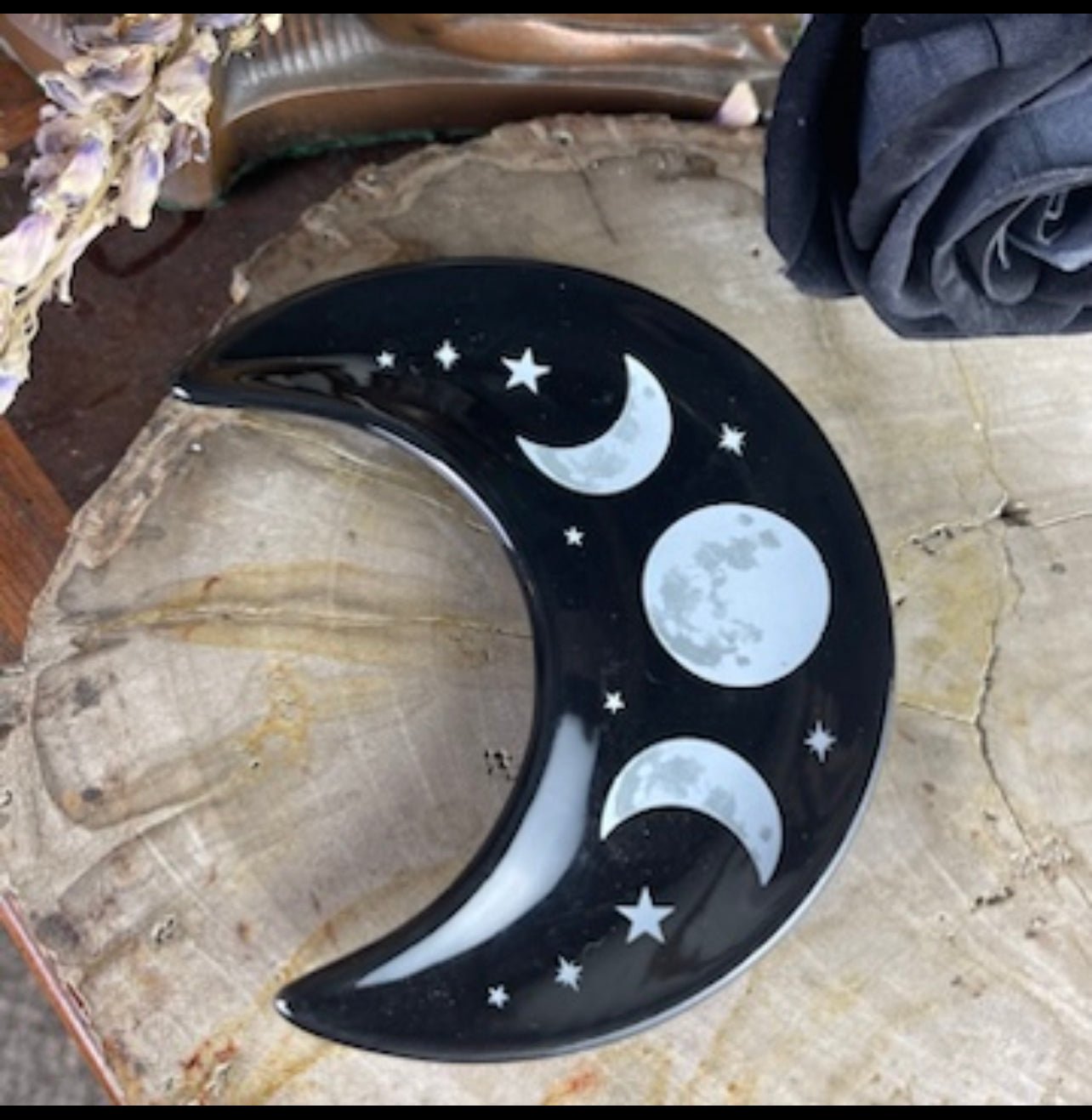 Moon Phase Black Crescent Trinket Dish - Loved To Death