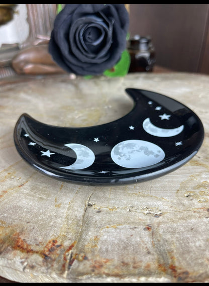 Moon Phase Black Crescent Trinket Dish - Loved To Death