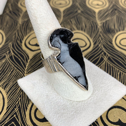 Obsidian Arrowhead Sterling Ring - Loved To Death