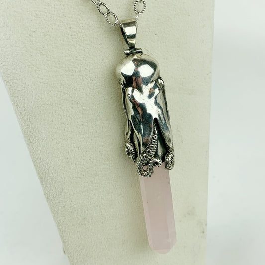 Octopus Sterling Rose Quartz Point Necklace - Loved To Death