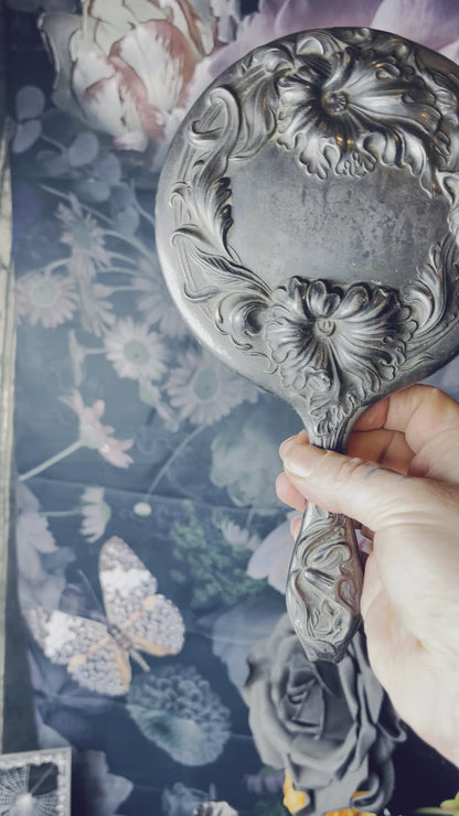 Antique Art Nouveau Poppies Vanity Hand Mirror