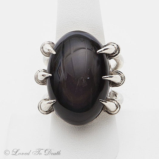 Rainbow Obsidian Claw Sterling Ring - Loved To Death