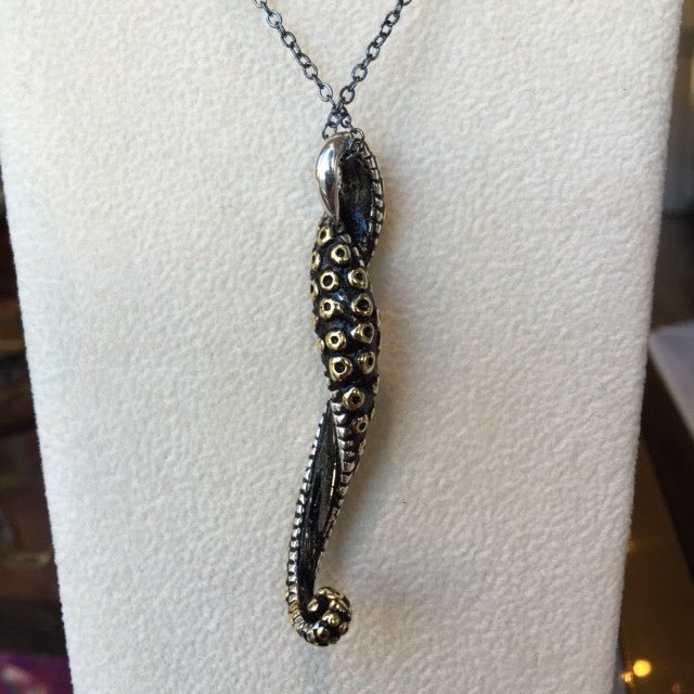 Rhodium Sterling Silver Octopus Tentacle 24K Gold Accents Necklace Large - Loved To Death