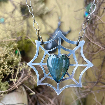 SAMPLE SALE Widow’s Web Labradorite Heart Sterling Necklace - Loved To Death