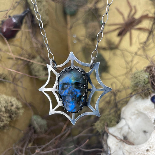 SAMPLE SALE Widow’s Web Labradorite Skull Sterling Necklace - Loved To Death