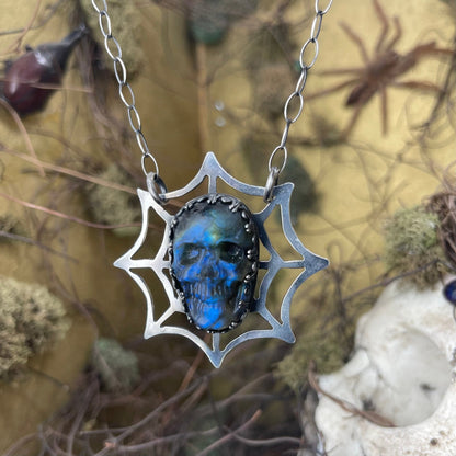 SAMPLE SALE Widow’s Web Labradorite Skull Sterling Necklace - Loved To Death