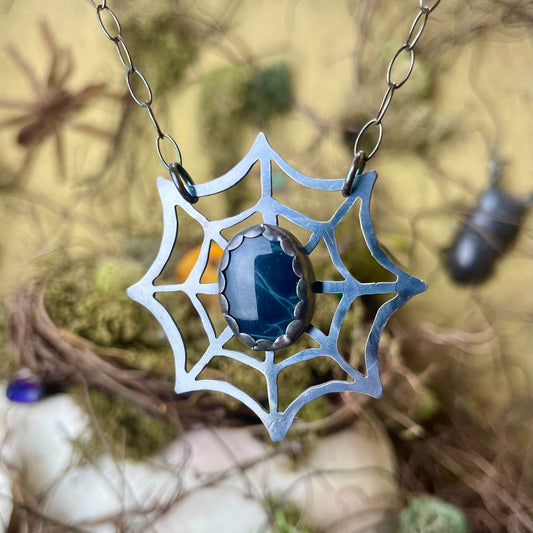 SAMPLE SALE Widow’s Web Spiderweb Obsidian Sterling Necklace - Loved To Death